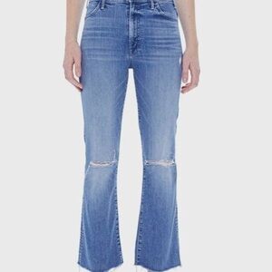 MOTHER Medium Blue Distressed Flare Jeans